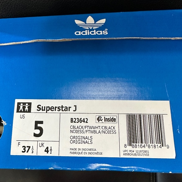 NIB! Adidas B23642 Superstar Black/White Shell Toe Sneakers Junior US5/ EU 37 1 - Picture 9 of 9